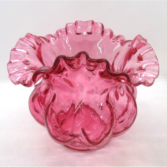 Fenton Other - Fenton Cranberry Red Ruffled Edge Beaded Melon Vase preowned